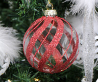 Set 2 Joy Red Glitter Glass Baubles