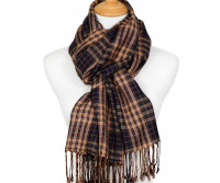 Peta Navy & Tan Tartan Scarf