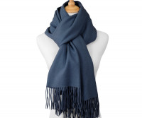 York Cashmere Blend Fringed Scarf - Dark Denim Blue