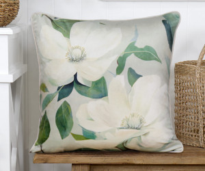 Morland White Magnolias Velvet Cushion