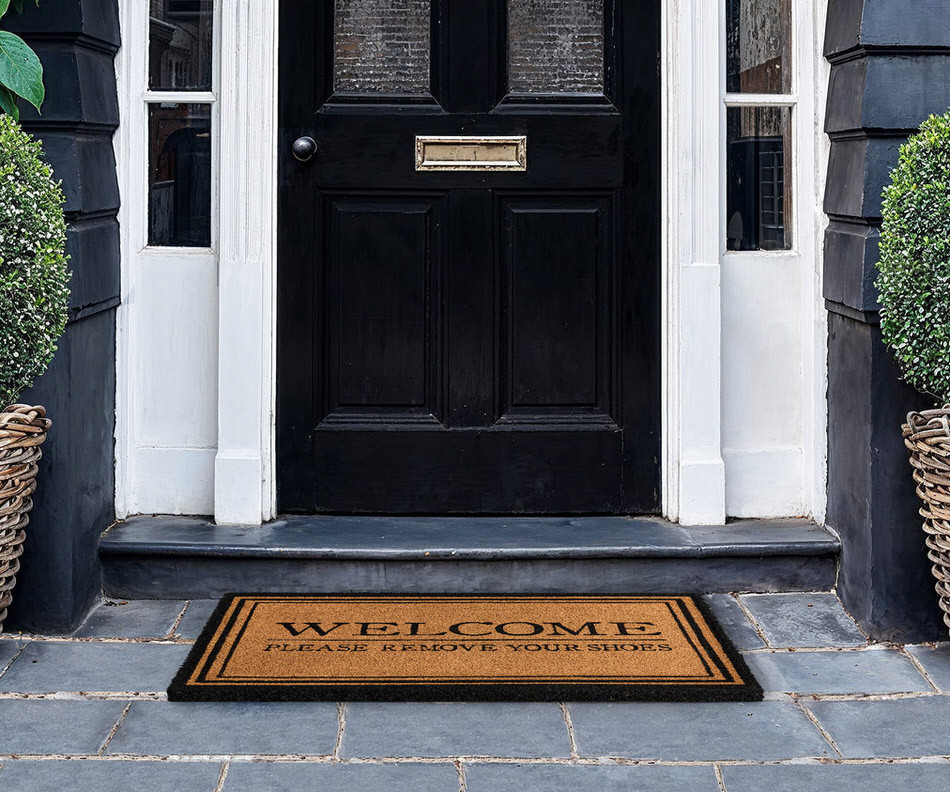 Black Welcome 'Please Remove Your Shoes' Doormat