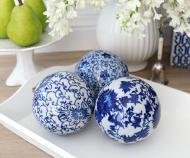 Chrysanthemum Set 3 Blue & White Ceramic Balls