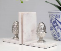 Set 2 Trinity Silver Acorn & Marble Bookends