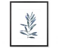 Indigo Leaves II Blue Watercolour Wall Art Framed