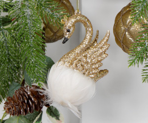 Odette Gold Glitter Swan Christmas Decoration