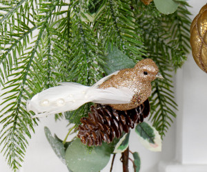 Gilda Gold Glitter Bird Tree Decoration