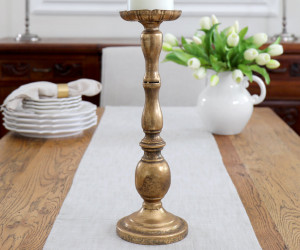 Tall Bargello Antique Gold Candlestick