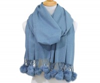 Ascot Cashmere Blend Pom Pom Scarf - Denim Blue