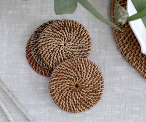 Set 4 Newport Brown Rattan Coasters