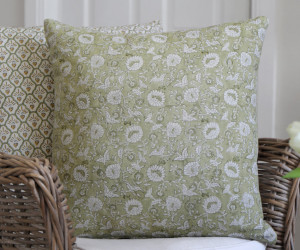 Green Ophelia Floral Blockprint Cushion