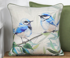 Woodland Blue Fairy Wrens Cushion