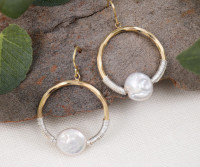 Angel Sun Pearl Hoop Earrings - Gold