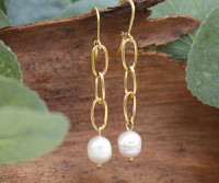 Biarritz Gold Chain Link & Pearl Earrings