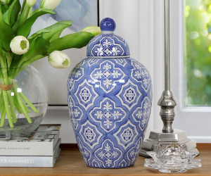 Tapered Maronti Blue Quatrefoil Ginger Jar