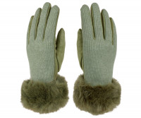 Ascot Fur Trim Winter Gloves - Green