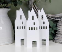 Set 3 White Wooden Christmas Village Houses