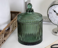 Short Langham Green Ribbed Glass Jar