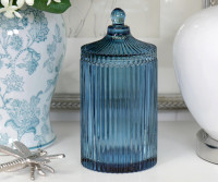 Tall Blue Mayfair Ribbed Glass Jar