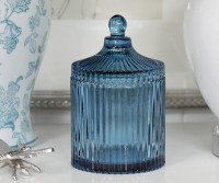 Blue Mayfair Ribbed Glass Jar