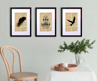 Set 3 Vintage Feather, Bird, Chandelier Prints A3