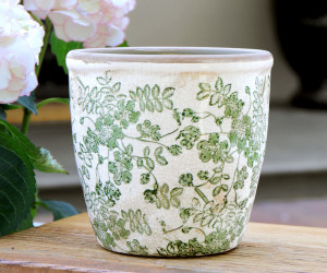 Large Linford Green Floral Taper Plant Pot