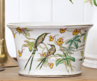 Small Oval Emerald Hummingbird Planter Pot