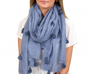 Chanson Denim Blue Tassel Scarf