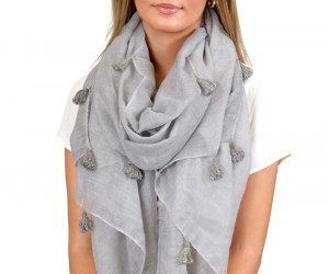 Chanson Misty Grey Tassel Scarf