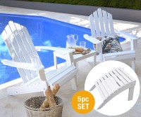 5 Piece Set 2 Adirondack Chairs + 2 Footstools + Table