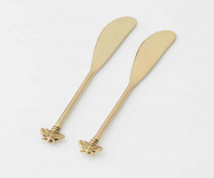 Set 2 Gold Bee Spreader Knives