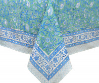 Floria Aqua Blue Floral Tablecloth 8-10 seater