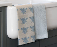 Set 2 Blue Honey Bee Tea Towels