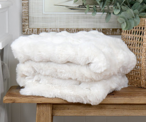 Freya White Faux Fur Throw