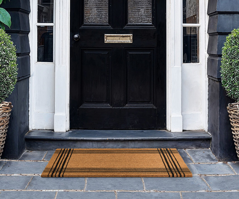 Black Ticking Stripe Border Doormat