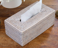 Whitewash Rattan Tissue Box Cover - Large