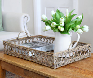 Large Stanton Diamond Weave Rattan Tray