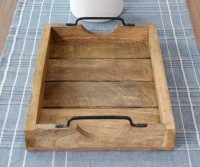 Hunter Wooden Slat Tray with Black Iron Handles - Small