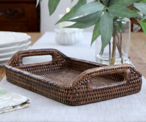 Small Bayview Brown Rattan Tray