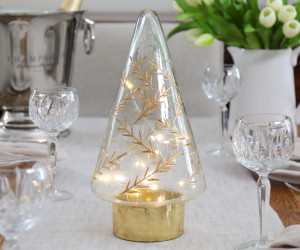 Small Aurora Gold Light-Up Glass Christmas Tree