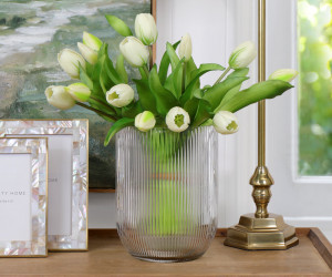 Tall Cleveland Ribbed Glass Vase - Clear