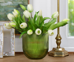 Short Green Cleveland Ribbed Glass Vase